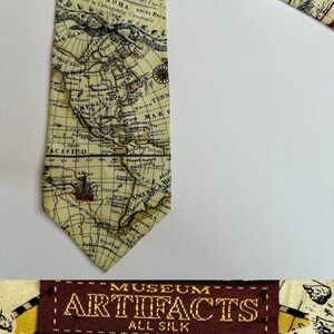 Museum Artifacts World Map Themed Classic Handmade Silk Tie, 3.75” blade